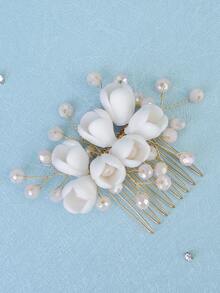 1 pezzo Pettine per capelli da sposa elegante e bianco - Accessorio per capelli da sposa romantico con perle finte e cristalli - Gioiello per capelli floreale vintage per damigelle, ballo di fine anno e feste formali, Pettine per capelli da sposa con fiore 3D bianco, Fermaglio per capelli avvolto in filo d'oro con cristalli, Accessori per capelli da sposa romantici, Copricapo elegante per feste serali - Dorato - Visualizzare 9