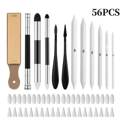 56pcs Sketching Drawing Art Supplies Set, Sponge Detail Blending Pencils, Sandpaper Board, DIY Art Paper