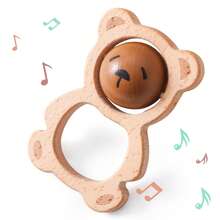 Wooden Rolling Bear Rattle, Baby Rattle Drum Toy, Changing Face Bear Hand Rattle, Infant Sound Toy To Enhance Baby's Auditory Sensitivity - Multicolor - View 2