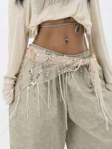1pc Women's Street Dance Waist Chain & Scarf, Jazz/Belly Dance Performance Waistband, Sequin Tassel Waist Wrap Skirt Belt, Waist Decor Summer School Fall, Autumn, Halloween - 藍湖 - 查看 11