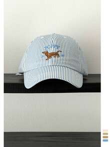 1pc Soft Top Striped Dog Baseball Cap, Cute Striped Small Dog Baseball Hat, Fashionable Soft Top Brimmed Hat For Women, Spring - Brown Dog - View 10