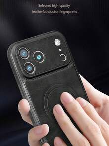 1pc Synthetic Leather Protective Case Compatible With IPhone 17/16/15/14/13/12 Pro Max Plus, Compatible With Magnetic Wireless Charger, Fashion Luxury Business Slim Shockproof Full Coverage Protective Case - Black - View 5