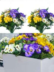 3pcs Artificial Small Wildflowers, Viola, Daisy, UV-Resistant Fake Plastic Flowers, Bulk, Suitable For Home, Wedding, Kitchen Garden, Dining Table, Indoor/Outdoor Decor (Mixed Colors), Valentine's Day, Birthday, Graduation Gift - Multicolor - View 1