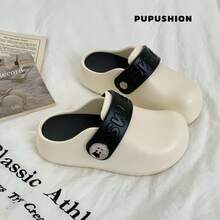 2026新款时尚银扣女式穆勒鞋复古软底鞋EVA懒人拖鞋时尚外穿百搭鞋 - 黑與白 - 查看 6