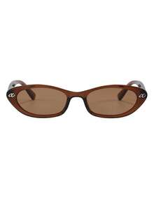 1 par de gafas de moda con montura pequeña de ojo de gato para mujer, elegantes para la playa, vacaciones y estilo callejero - Marrón - Ver 3