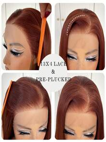 13x4 Reddish Brown Lace Front Wig Pre-Plucked Glueless Straight HD Lace Front Wig Synthetic Red Brown Long Straight Lace Front Wig 28inch - Multicolor - View 2