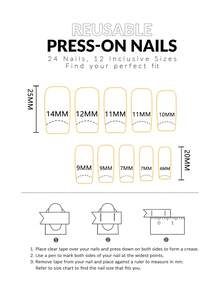 24pcs French Manicure Nail Stickers, Medium Square Shape, Elegant Sparkling Rhinestone Bow Design, Full Coverage Fake Nails Suitable For Women And Girls Daily Wear - Multicolor - View 6
