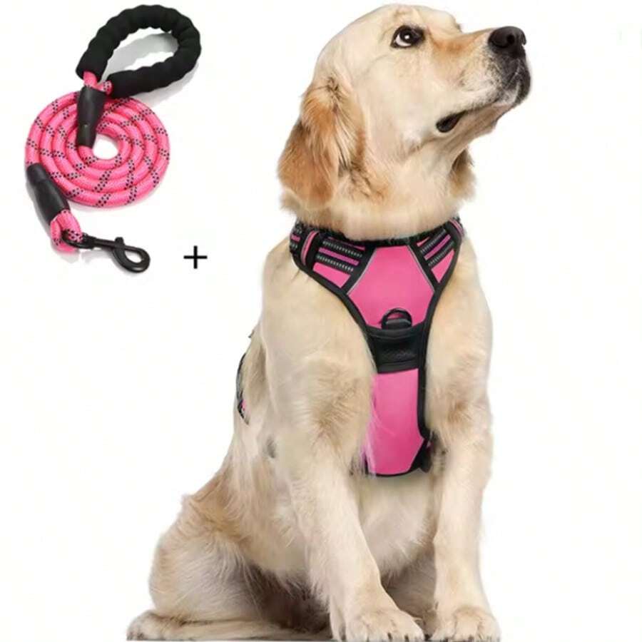 Arnés reflectante ajustable para perro, chaleco de entrenamiento deportivo para exteriores anti-tirón, suministros para mascotas - Rosa Fucsia - Ver 1
