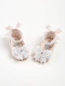 Infant Mary Jane Flats - Infant Newborn Toddler Shoes, Soft Rubber Sole, Princess Style Wedding Shoes - Baby Pink - View 8