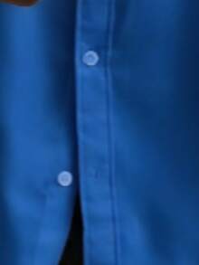 Camisa casual de manga larga, de un solo pecho, de unicolor, holgada y cómoda para hombres - Azul - Ver 6