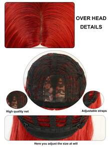 Bright Red Middle Part Long Straight Wig, Heat Resistant Synthetic Hair, Perfect For Cosplay, Party And Daily Wear - Red - View 8