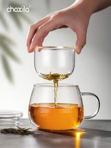 1pc High Borosilicate Glass Tea Cup, Japanese Style Tea Separation Inner Tea Strainer Glass Cup, Household Tea Cup, Water Cup - Glass Teacup - View 7