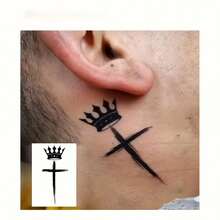 半永久纹身技术，灵感设计，手指和颈部临时纹身贴纸，入门级纹身，防水纹身贴纸，可持续1-2周 - 黑色 - 查看 3