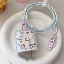 1 Set Cute Cartoon Pink Rabbit & Puppy Design Charging Cable Protector, 20W Compatible With IPhone 15 Pro Max, 14, 13, 12, 11 Fast Charging Cable Sleeve, Bite Proof - Multicolor - View 2