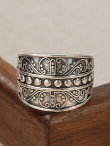 Vintage Wide Band Copper Handcrafted Pattern Ring, Suitable For Boho Style Women, (Silver, Size 6-10) - Antique Silver - View 8