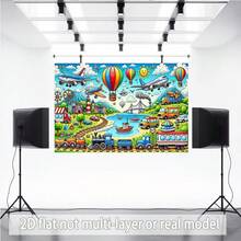 2D Flat - 2D Flat - Single 2D Flat Banner, Showcasing Vibrant Design Featuring Various Modes Of Transportation Such As Planes, Trains, And Cars Set In Picturesque Scenery. An Ideal Gift For Event Organizers, Made Of Polyester. - 4 - View 3