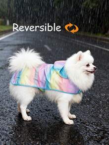 1 pieza Impermeable reversible para perros, chaqueta impermeable para mascotas, lavable a máquina, correas ajustables para razas pequeñas a grandes - Multicolor - Ver 5
