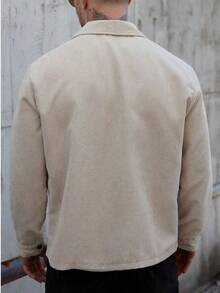 Chaqueta camisa de pana para hombre con cuello con solapa y cierre de botones. Ideal para llevar en primavera y otoño, ofrece calidez y cuenta con múltiples bolsillos. Con un diseño vintage, es perfecta para el día a día y un regalo ideal para novios o maridos. - Albaricoque - Ver 3