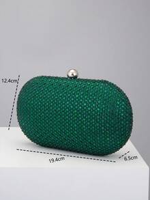 Elegant Fashion Rhinestone Embellished Oval Clutch Bag - Green - View 5