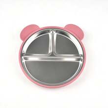 1pc Strong Suction Baby Plate 2-In-1, Detachable 304 Stainless Steel Inner Liner + Heat-Resistant Silicone Outer Shell, Bear-Shaped Non-Slip Toddler Suction Plate - Multicolor - View 12