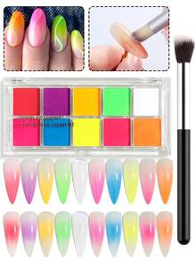 Bộ sơn móng tay nhũ neon, bộ 10 màu nhũ huỳnh quang, bột sơn móng tay màu xanh neon và hồng, bột nhũ mịn, bột nhũ mờ hiệu ứng chuyển màu, kèm cọ sơn móng tay chuyển màu, thích hợp cho việc tự làm phụ kiện vẽ móng nghệ thuật chuyển màu. - Nhiều màu - Xem 12