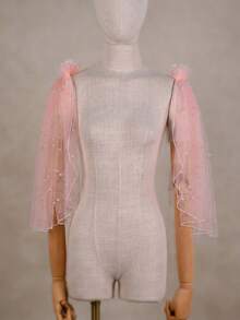 Pink Bridal Shawl, Faux Pearl Detachable Shoulder Wrap, Suitable For Wedding, Party, Easter - Multicolor - View 11