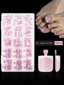 150Pcs/Box Pink Toe Nail Press On Square French Tips Toe Press On Nails Pre-Designed Soft Gel Thick False Toenail Extension Acrylic Full Cover Fake Toenails Nail Supplies Nails SDRD - Hình bầu dục - Xem 1