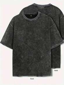 Men's Vintage Cotton Lightweight Breathable Casual Sports Washed Minimalist Short Sleeve-Shirt P4AA - 黑色 - 查看 6