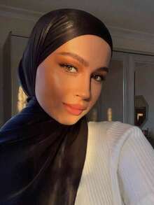 1pc Women Abaya Accessories Solid Color Soft Island Silk Hijab, Conservative Plain Scarf Arab Casual Wear, Daily Use Headband Women - 黑色 - 查看 6
