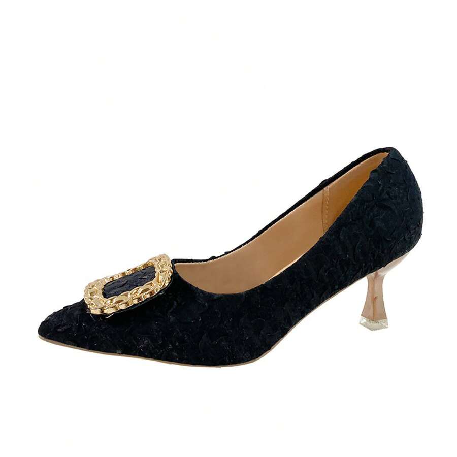 Black Pointed-Toe Pumps With Slim Heel - Black - View 1