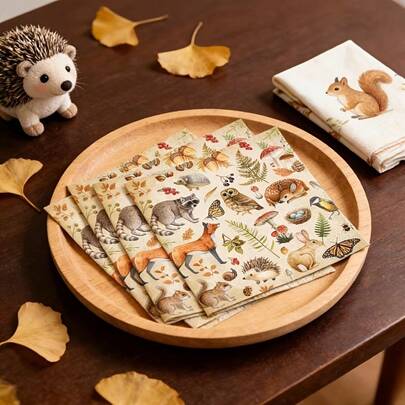 20/40/60 chiếc, Khăn giấy ăn hình động vật cổ điển 2 lớp hình cáo, sóc, thỏ, nấm, khăn ăn trưa, khăn giấy họa tiết rừng cây vẽ màu nước, khăn ăn tối cho nhà nông thôn, đồ dùng trang trí bàn tiệc, khăn ăn hình bướm, khăn lau tay dùng một lần kiểu retro 13*13 inch