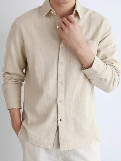 Camisa casual de vacaciones para hombre, estilo minimalista de viajero, camisa de unicolor versátil
