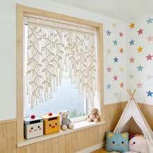 1 件套手工编织壁挂，波西米亚风叶子流苏窗帘，手工编织帘幔，手工编织蕾丝短帘隔断墙挂毯背景 - 不含木杆 - 白色 - 查看 6