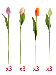 Hoa tulip nhân tạo 1-12 bông, chất liệu PU màu san hô, thích hợp trang trí ngày Valentine và năm mới, đám cưới, nhà cửa, kích thước 14,96 inch. - Nhiều màu - Xem 9