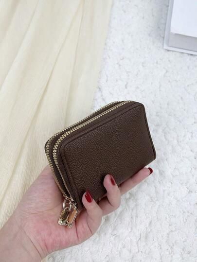 1pc Brown Card Bag Storage Bag Card Bag Small Wallet Double Layer Zipper Coin Men And Daily Shopping School Trips Lightweight Portable Card ID Card White-Collar Workers Male Holiday Anniversary Birthday Accessories Present Gifts Teachers Casual Card Holder Card Holder Wallet Business Card Holder Credit Card Holder Card Holder Women Women Wallet Wallet Purse Wallet Card Wallet