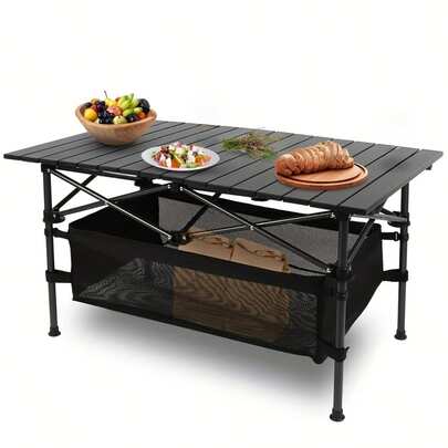 Folding Camping Table, Portable Lightweight Aluminum Roll-Up Picnic & BBQ Table With Carry Bag, Thickened Outdoor Table For Beach, Backyard, Party And Patio