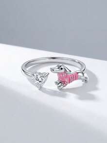 1枚可爱兔子胡萝卜开口戒指，经典马眼形单钻戒指，隐藏式光环结婚戒指，精致求婚戒指，女士珠宝 - 銀色 - 查看 8