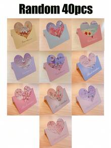 40/20/5张装 暖色调3D油画贺卡，爱心形状贺卡 - 独特凸起图案设计，优质卡片材料 - 教师节、母亲节、各种节日 - 彩色 - 查看 6