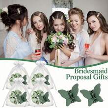 一套婚礼礼品套装，包括蝴蝶发夹、缎面发圈和欧根纱袋，适合新娘、伴娘、单身派对、婚礼、生日、毕业典礼、母亲节等场合。 - 蝴蝶髮飾套裝 - 查看 4