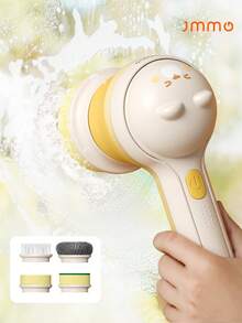 JMMO Electric Kitchen Spin Scrubber, Cordless Spin Brush With 4 Replacement Heads, Bathroom Scrubber With 2 Kinds Of Speeds, Lightweight Shower Cleaning Brush, Good Helper At Home - Yellow - View 1