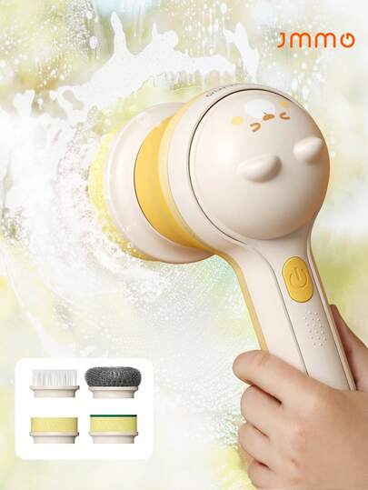 JMMO Electric Kitchen Spin Scrubber, Cordless Spin Brush With 4 Replacement Heads, Bathroom Scrubber With 2 Kinds Of Speeds, Lightweight Shower Cleaning Brush, Good Helper At Home