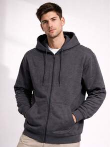 Basic Plain Thick Sweatshirt For Cold Weather, Unisex - 深灰色 - 查看 1