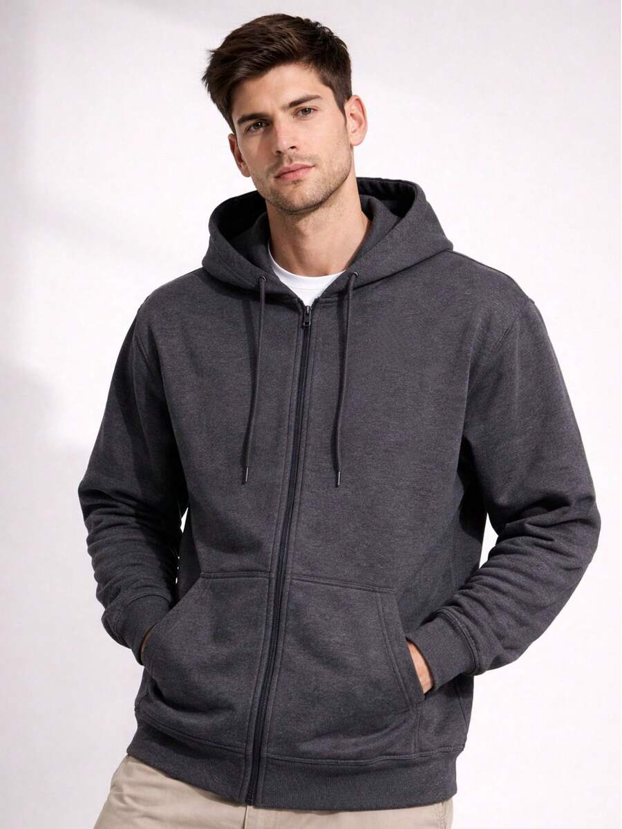 Basic Plain Thick Sweatshirt For Cold Weather, Unisex - 深灰色 - 查看 1