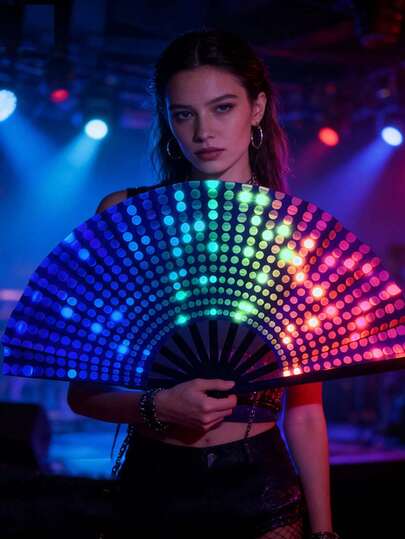 1pc Plastic Kung Fu Fan, Glowing Disco Folding Fan With UV Printing