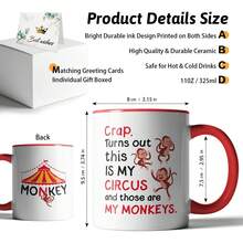 Oh non, c'est mon cirque, ce sont mes singes, intéressante tasse à café en céramique à double face imprimée pour le bureau et la maison, cadeaux pour maman, patron, professeur, collègues, cadeaux d'anniversaire, cadeaux de fête des mères, cadeaux pour parents. - Rouge - Voir 2