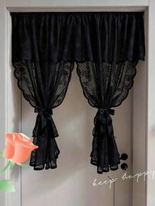 1片米色蕾丝边窗帘，舒适花卉图案半透明波西米亚风格房间隔断帘，卧室、客厅装饰窗帘，家居装饰，四季皆宜（不含绑带） - 彩色 - 查看 1