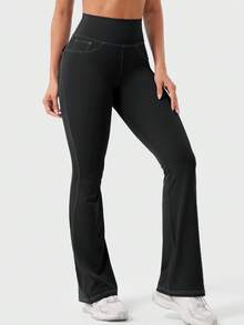 YEOREO CoreFlex Women Workout Mini Flare Leggings With Pockets Hidden Scrunch Cargo Gym Casual Denim-Look Yoga Pants Summer Clothes For Women - màu đen - Xem 5