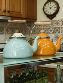 Tetera retro de estilo oriental fresco, diseño de lunares y flores, gran capacidad con asa de madera sólida resistente al calor, ebullición rápida para el té de la mañana y uso diario - Ver 2