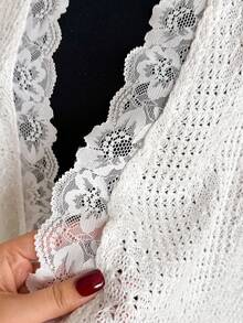 1件优雅花卉蕾丝边披肩，多功能针织镂空轻薄披肩/围巾，女士适用，空调房适用，白色斗篷 - 白色 - 查看 2