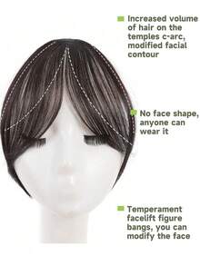 Extensiones de cabello con flequillo central y clips, flequillo francés oblicuo natural y sin costuras, ideal para uso diario, reuniones, verano, viajes de las mujeres. Incluye pinzas para el cabello y clips para fiestas. - Multicolor - Ver 4